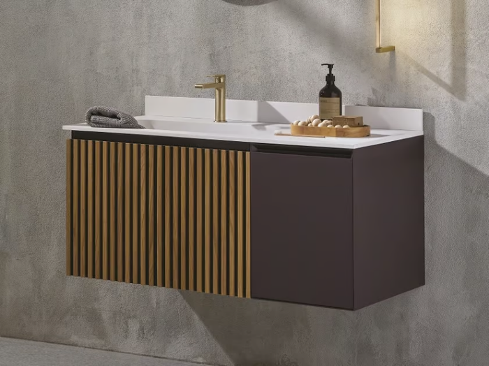 GARDEN - Single wall-mounted oak vanity unit with doors _ Gaia Mobili